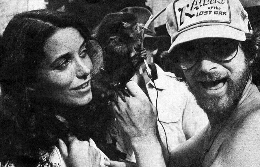 karen-allen-and-steven-spielberg-with-the-capuchin-monkey-on-the-set-of-raiders-of-the-lost-ark